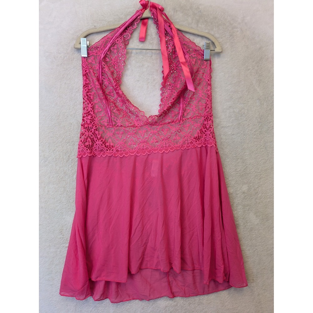 NEW Intimate‎ Attitudes Babydoll Women's 3X Hot Pink Lace Shimmer